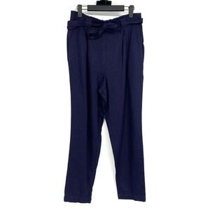 Max Studio Pants Womens Size Medium Blue Linen Blend Belted High Waist NWT